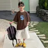 Camiseta Infantil Algodão Little Shop Algodão Puro Verão Manga Curta Infantil 2026 Novo Estilo Coreano Simples Tendência Respirável Roupa Infantil Tendência
