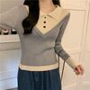 Suéter com gola polo para mulheres Primavera e Outono casual versátil solto slim fit blusa de manga comprida para mulheres