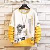 Camiseta masculina de manga comprida para primavera e outono, nova moda masculina, top de estudante, estilo coreano, roupas para meninos, suéter de gola redonda masculino