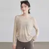 Nuevo top de yoga holgado con diseño plisado y cordón para mujer, camiseta deportiva para correr y fitness, conjunto de fitness de manga larga