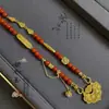 Novo estilo nacional retrô chinês, pingente de peixe koi duplo com borla, colar de ágata vermelha, cabaça, pulseira da moda, elegante, para todas as ocasiões para mulheres