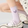 Calcetines originales renacentistas para mujer, primavera y verano, con bordado de mariposas, de tubo medio, morados, estilo chino, finos, para mujer.