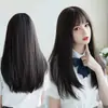 Peluca estilo coreano para mujer, cabello medio largo, flequillo al aire, cabello largo liso, linda chica JK, peluca realista natural para cobertura total de la cabeza