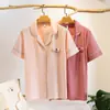 Pijama Feminino Cardigan Manga Curta Verão Algodão Amigo da Pele Tamanho Grande Solto Confortável Fresco Roupa de Casa Feminina para o Verão