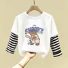 Camiseta de Manga Longa 100% Algodão para Meninos Primavera/Outono 2026 Nova Estilosa Desenho Animado Falso Duas Peças Top Roupa de Primavera Infantil Camisa Base