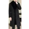 Casaco de lã masculino longo abaixo do joelho outono e inverno moderno casual masculino espessado gola grande de pele corta-vento casaco de lã masculino