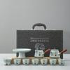 Juego de té de kung fu de cerámica con horno Ru, ideal para reuniones en casa o en la oficina, con asa de doble cara, tetera antiescaldaduras, regalo de empresa