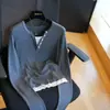 Elegante Top de Punto Manga Larga Falso Dos Piezas con Cuello Henry para Mujer, Capa Base para Principios de Otoño 26 Nuevo H081305
