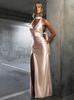 Moda Transfronteriza Europea y Americana Sexy Chica Caliente Lv Vestido Largo con Abertura y Cuello en V de Color Puro para Mujer Vestido de Noche de Banquete