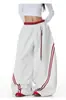 Pantalones Jogger de Retazos Rayados Color Block con Doble Cintura Estilo Retro Americano para Mujer, Pantalones Deportivos de Pierna Ancha para Danza Jazz