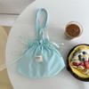 52222 Bolso de mano verde menta, pequeño y exquisito, de tela, de color liso, sencillo, con cordón, para estudiantes, portátil, para el hombro