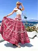 Falda Midi Retro de Estampado Cerámico Morado y Blanco de Venta Caliente Europea y Americana para Mujer Cintura Alta Dobladillo Súper Ancho Falda Tipo Sombrilla de Playa Línea A