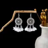 Pendientes Bohemios Azules de Turquesa Estilo Étnico Europeos y Americanos, Pendientes de Borla de Metal Plateado Imitación, Joyería de Borla Vintage para Orejas al por Mayor