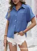 Camisa Casual de Manga Corta para Mujer, Color Sólido, Bolsillo, Diseño Clásico de Solapa, Verano, Transfronteriza Europea y Americana Amazon