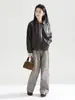 Jaqueta de Couro Estilo Coreano Maillard para Meninas 2026 Outono Novidades Infantis Retro Gola Lapela Solta Peça Superior Outerwear Tendência