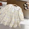 Conjunto de dos piezas de vestido floral y abrigo suéter estilo coreano para niñas, nuevo vestido de princesa de otoño para bebés, comercio exterior de primavera y otoño