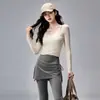Conjunto de Yoga para Uso Diário para Mulheres Leve Manga Longa Cobertura Calça Esportiva Falsa de Duas Peças Respirável Corrida Fitness Conjunto de Duas Peças