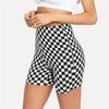 Comercio Exterior Transfronterizo Estampado de Tablero de Ajedrez Blanco y Negro Europeo y Americano Shorts de Yoga Ajustados Sexys Shorts Deportivos de Cintura Alta para Mujer