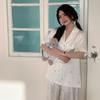 Pijama de Encaje Lindo con Flores y Manga Corta Bordado para Mujer Primavera y Verano Traje de Seda de Hielo Ropa de Casa Delgada y Cómoda