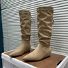 Botas de Moda hasta la Rodilla para Mujer 2026 Nuevo Estilo Coreano Punta Fina Aumentadoras de Altura Arrugadas Apiladas