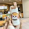 Copo Térmico Estudante Dilebel Gato de Aço Inoxidável para Meninas com Bom Visual e Novo Bolso de Aba Portátil Mini para Copo em Calça