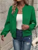 Comércio Transfronteiriço Europeu e Americano da Amazon Jaqueta de Zíper Cor Sólida Gola Baseball Casaco Casual Estilo Europeu e Americano Feminino