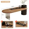 Juego de mesa de té y sillas para balcón para uso en casa en estilo wabi-sabi, juego completo de mesa de té pequeña de madera maciza con tetera integrada para preparar té