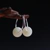 Aretes de Plata s925 con Hebilla Ping An de Jade Hetian Natural Estilo Chica Atmosférica Moda Joyería Simple para Oreja