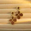 Brincos Folha Borrada Retro Agulha de Prata Estilo Maillard Pétala de Âmbar Gotejamento de Óleo Flor de Lilás Doce para Mulheres
