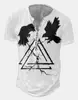 Roupas Masculinas Transfronteiriças Amazon 25 Camisas Henley de Manga Curta Europeias e Americanas Série Halloween Estampada Henley Casual com 7 Botões