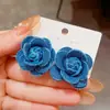 Brincos Grandes de Camélia em Jeans Estilo Europeu e Americano para Mulheres, de Alta Qualidade e Elegantes, Brincos com Pino de Prata da Moda, Acessórios de Orelha Modernos e Versáteis