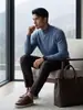 Suéter de imitación de alta calidad para hombre 100% cachemira pura, cuello semi-alto, tejido de punto casual de negocios para otoño e invierno, camiseta básica de color liso