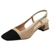 Sandalias Baotou Estilo Chanel para Mujer 2025 Nuevo Verano Versátiles Francesas de Tacón Medio Caladas Zapatos de Mujer Tacón Grueso Combinación de Colores Zapatos de Una Sola Capa