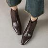 Botas Chelsea Elegantes de Couro de Ovelha com Textura para o Dia a Dia Inverno 2024 Bico Quadrado Pequeno Salto Baixo Grosso Botas de Couro para o Tornozelo Femininas