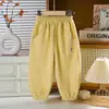 Pantalones deportivos de algodón para niñas, primavera y otoño, suaves y elásticos, de cintura alta, no apretados, corte holgado, estilo jogger, pantalones deportivos casuales para niños y niñas