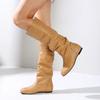 Botas Altas de Cuero Europeas Transfronterizas de Talla Grande para Mujer, Caña Media, Punta Redonda, Plegadas, Estilo Caballero, Otoño e Invierno 2022