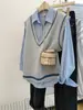Chaleco tejido coreano gris de cuello en V para mujer primavera y otoño otoño e invierno chaleco suéter camisa de capas top individual