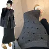 Falda de Maternidad Otoño e Invierno Engrosada Gris de Punto con Lunares Falda Línea A Holgada Adelgazante Falda Larga Sin Soporte para la Barriga