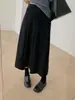 Saia midi de malha de lã cinza de alta qualidade para mulheres, saia plissada de cintura alta, linha A para outono e inverno