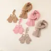 Cachecol de tricô liso, conjunto de luvas e cachecol de outono e inverno para crianças, meninos e meninas, luvas de pendurar no pescoço, cachecol grosso e quente