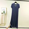 Vestido Modal com Decote V de Manga Curta para Mulheres, Novo Estilo Primavera e Verão, Tamanho Grande, Vestido Simples para Casa, Longo Versátil Fino Casual