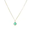 Colar de Prata Esterlina S925 com Zircônia Quadrada Esmeralda Banhado a Ouro 18K para Mulheres, Corrente de Clavícula Versátil Exquisita de Luxo Leve Retro de Alta Qualidade