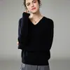 Suéter Cálido de Cachemir para Mujer, Manga Larga, Color Sólido, Holgado, Estilo Coreano, Nuevo para Otoño e Invierno 2026, Cuello en V