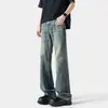 Jeans Lavados Desgastados Estilo Retro Americano Sencillos y Modernos para Hombres y Mujeres, Nuevo Estilo Primavera y Otoño, Pantalones Versátiles Casuales de Pierna Recta Micro-Acampanados