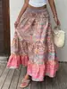 Falda midi de estilo bohemio europeo y americano con estampado para mujer, con cintura elástica, cintura alta y un diseño fluido y largo, perfecta para vacaciones y salidas a la playa.; nuevo estilo