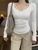 Nova Camiseta Casual Sexy de Manga Longa para Outono/Inverno 2026, Celebridade da Internet, Alta Elasticidade, Slim-Fit Top para Mulheres