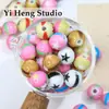 Amor Estrela de Cinco Pontas Lua Estampa Colorida Contas Redondas DIY Corrente para Celular Chaveiro Cordão para Joias Conta Solta Material para Caneta