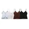340402-26 Estilo Verão Europeu e Americano Caimento Solto Decote V Profundo Decoração de Renda Textura de Cetim de Seda Top Camisola