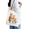 Estampado Animal Acuarela Mujeres Hombres Zorro de Dibujos Animados Informal Gran Capacidad Bolsa de Compras para Adolescentes Bolso Tote de Lona