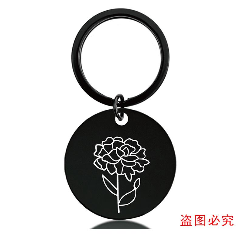 十二月份花朵黑+金圆牌钥匙扣单张图-01